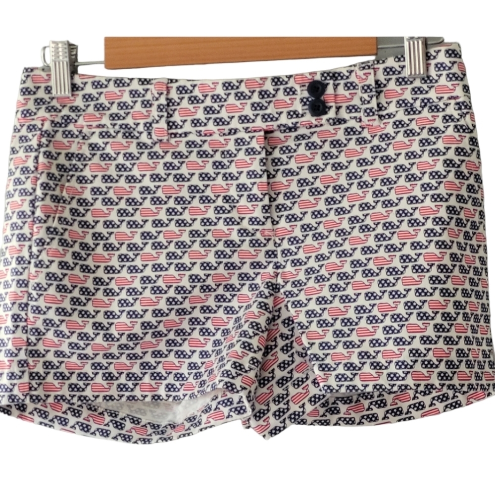 Vineyard Vines Patriotic Whale Shorts Red White Blue American USA Stars Stripes
